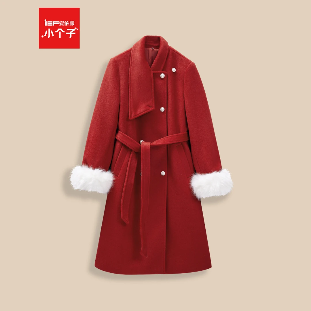 IEF/爱依服2025秋冬新款韩版优雅成熟风气质感夹棉保暖呢绒长外套