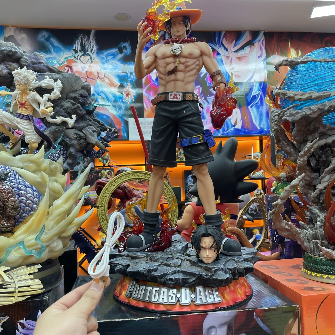 （现货）高约73cm 海贼王 火拳 梦幻艾斯  雕像可发光摆件+双头雕