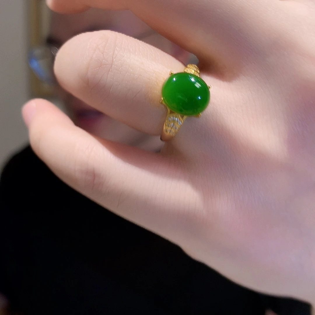 和田玉（碧玉）戒指银S925镀金镶嵌