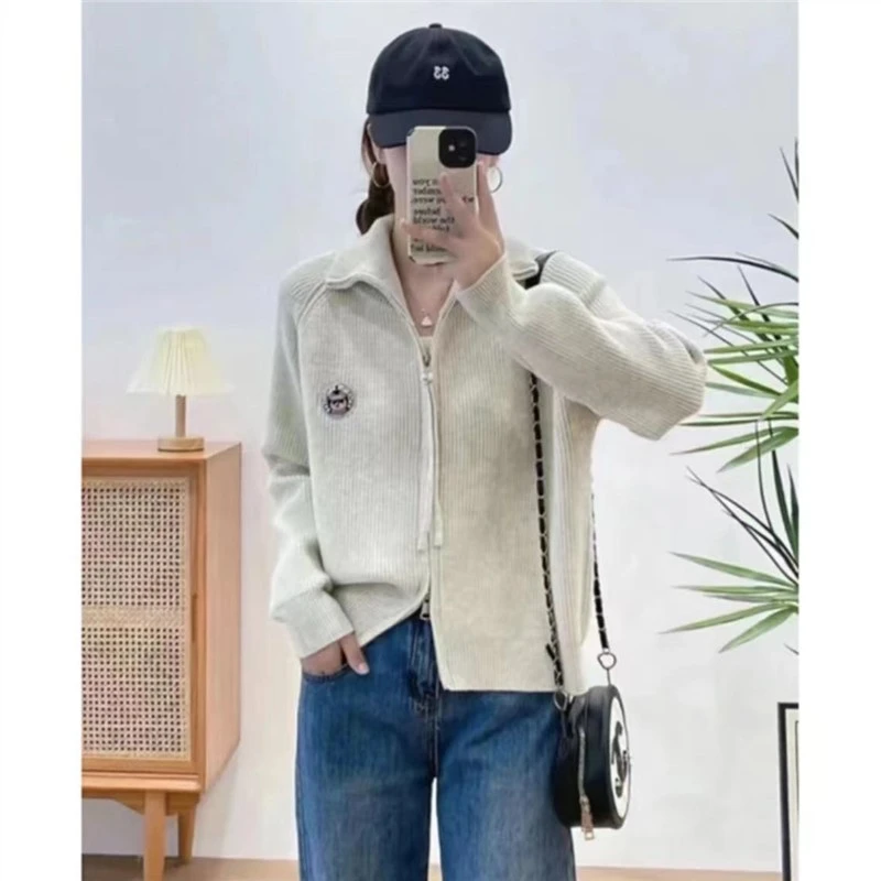 小熊贴标！双开拉链设计！翻领拉链衫外套针织开衫A129