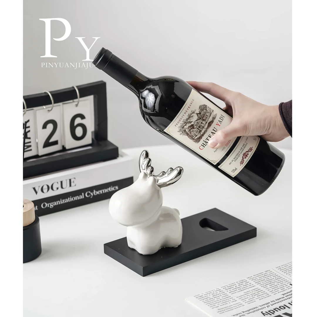 创意陶瓷小鹿红酒架摆件家居装饰品客厅酒柜桌面装饰品送朋友礼物