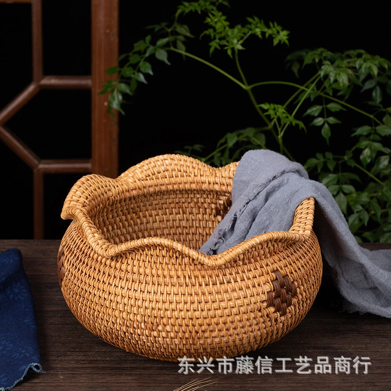 藤编干花篮插花盆桌面收纳篮零食杂物筐化妆品盒茶点盒