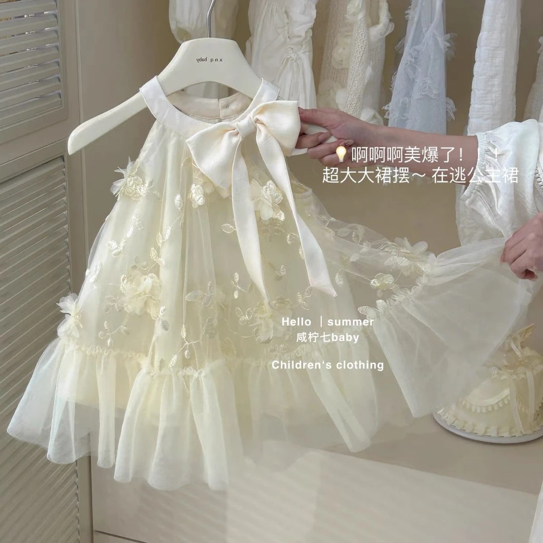 女童连衣裙蕾丝女夏季公主裙泡泡袖吊带裙/背心裙蝴蝶裙子仙女裙