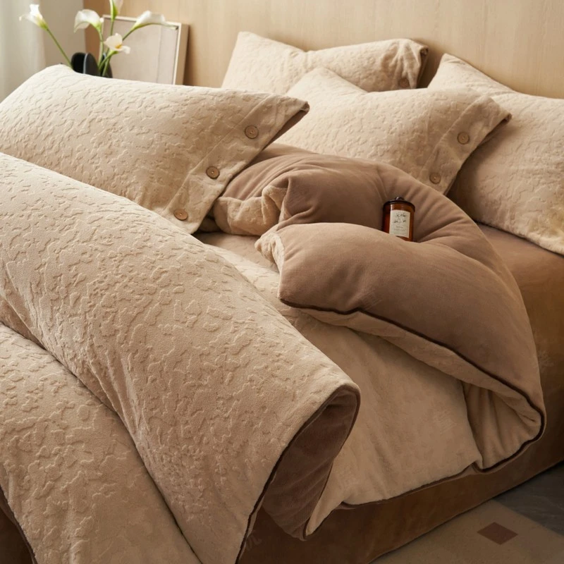 简约牛奶绒冬季四件套珊瑚绒加绒被套床单双面绒法兰绒单人三件套