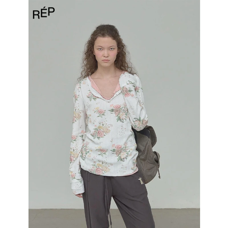 REP-OPEN YY设计师品牌多色印花钩针亨利长袖衫 26PS早春