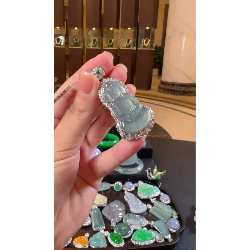 天然A货翡翠WF01观音吊坠多样性发一