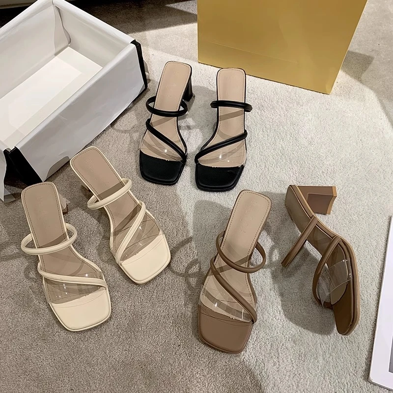 仙女风小众气质百搭凉鞋女中跟2025夏季新款时尚配裙子方头凉拖鞋