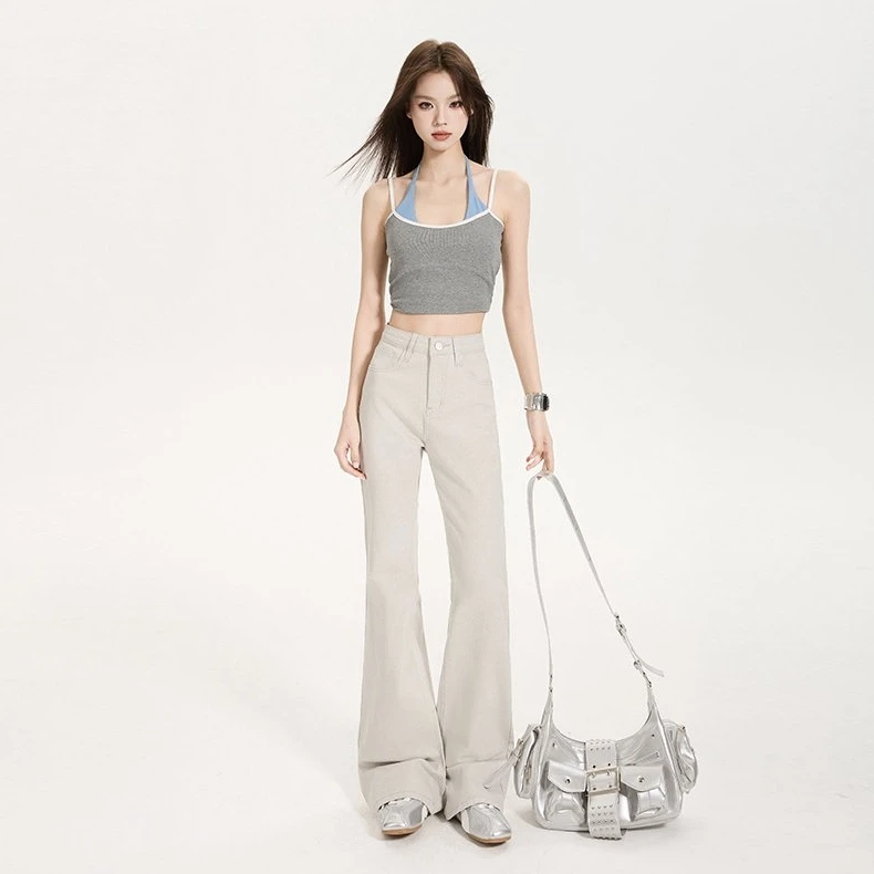 灰色微喇牛仔裤女2025夏季薄款高腰显瘦宽松修身弹力浅色马蹄裤