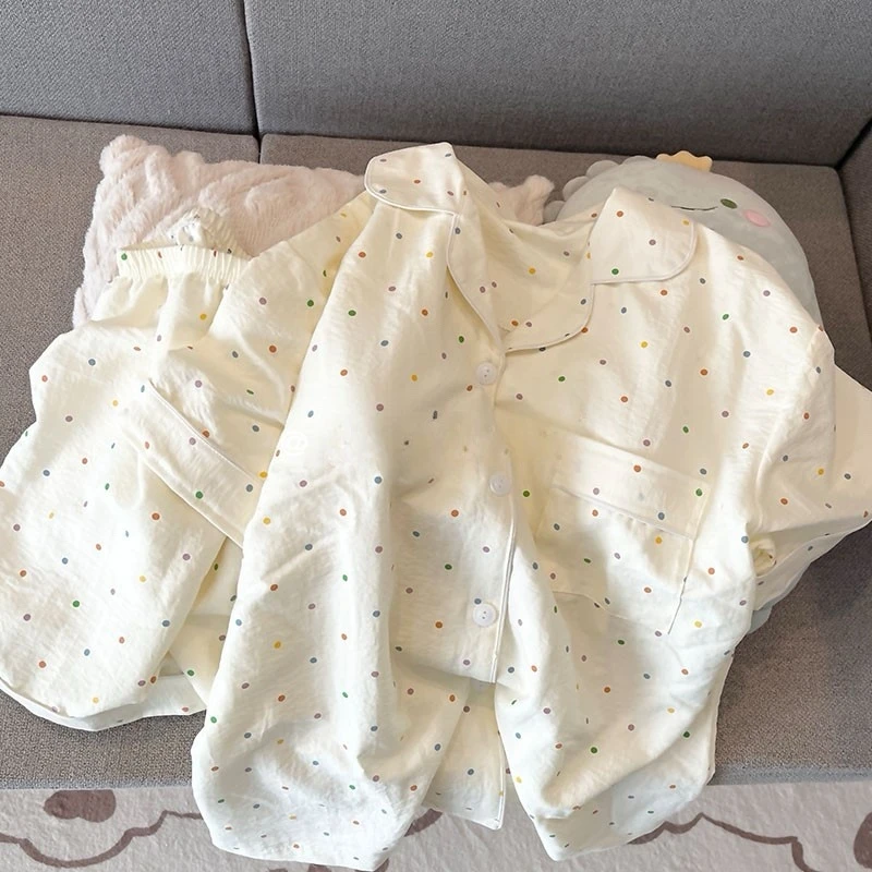 彩色波点睡衣女夏季新款短袖短裤ins日系简约学生居家服套装外穿