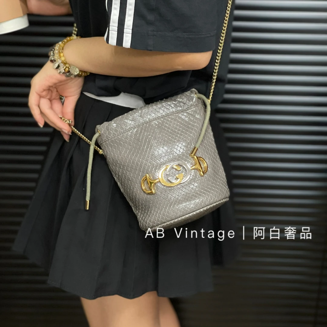 95新 GUCCI/古驰 阿白奢品/蛇皮水桶包