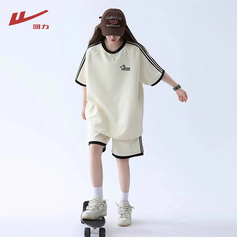 Warrior/回力洋气时尚休闲运动套装华夫格撞色夏韩版情侣美式潮流