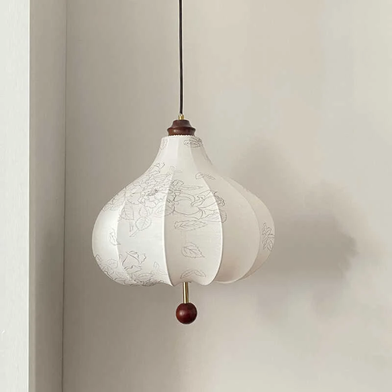 中古风单头吊灯花纹布艺餐厅吊灯美拉德侘寂实木法式复古卧室灯具