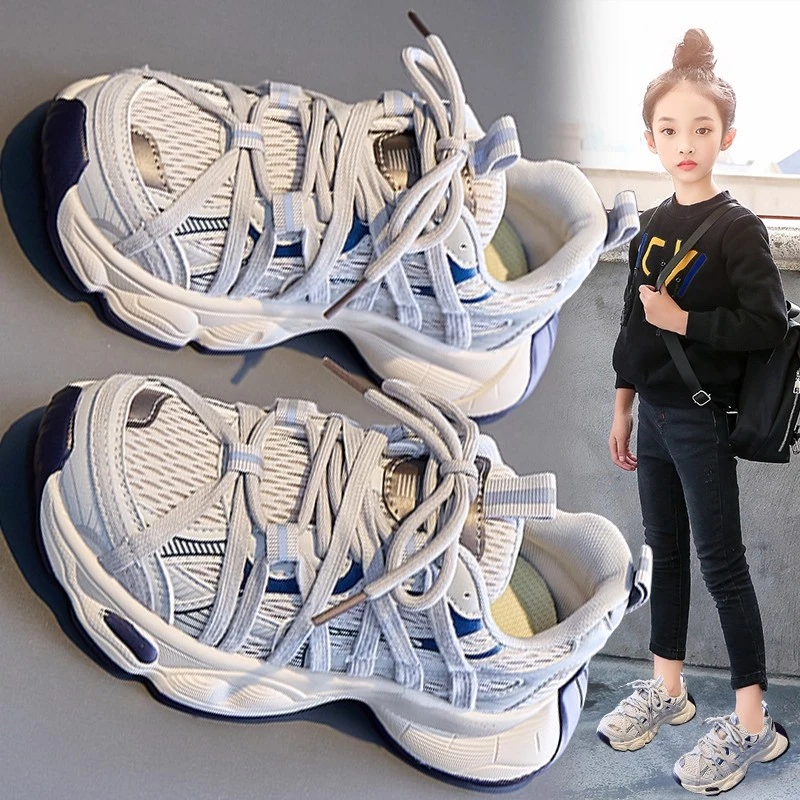 女童运动鞋2025春秋新款时尚中大童女孩软底透气休闲鞋儿童老爹鞋