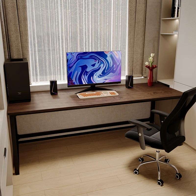 北黑北美黑胡桃木办公桌书桌简约现代电脑桌带抽屉铁艺学习电竞桌