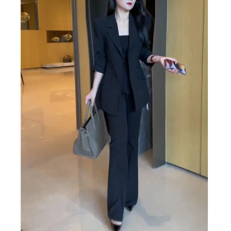 68新款御姐风西服套装修身外套微喇裤大码女装