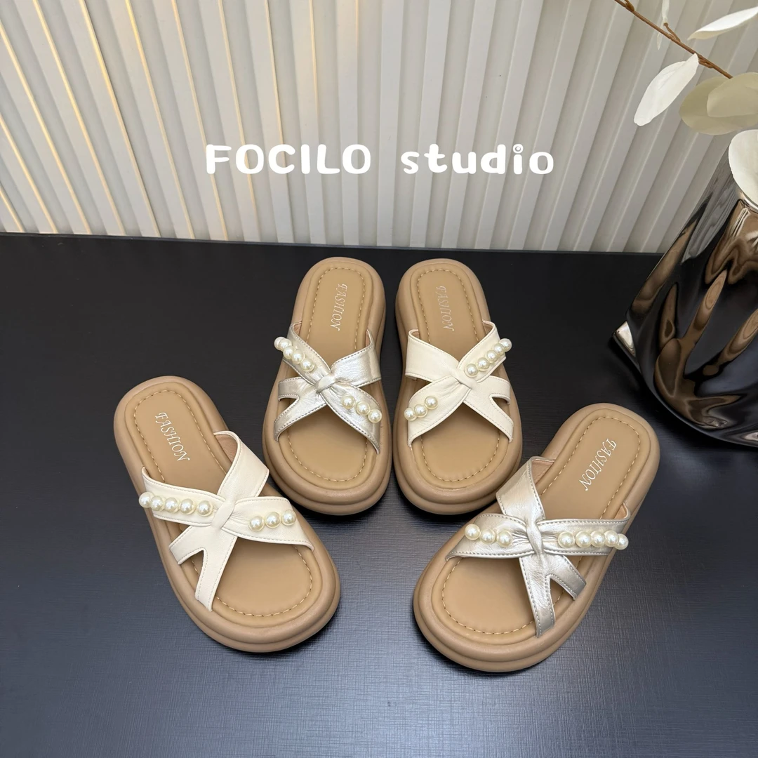 松糕厚底凉拖鞋女外穿2025夏季新款配裙子软底增高休闲沙滩女拖鞋