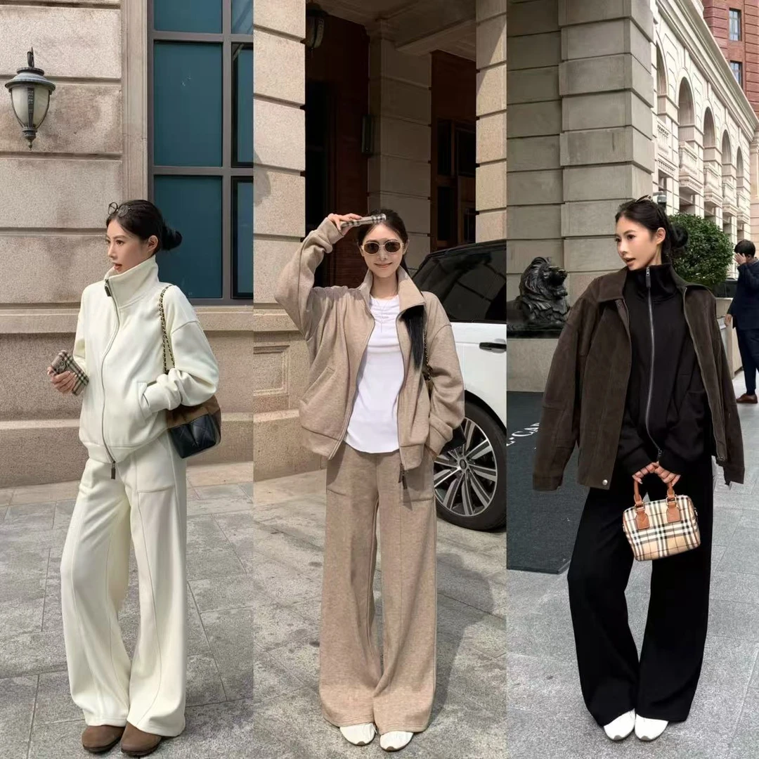 小暖炉软糯舒适银狐绒加厚套装立体裁剪显瘦慵懒老钱休闲套装