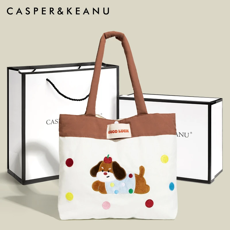 CASPER&KEANU韩版可爱百搭刺绣包包女2025新款时尚通勤单肩手提包