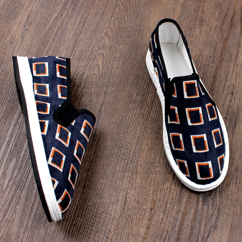 老北京布鞋男士夏季新款高档千层底一脚蹬透气灯芯绒软底防滑耐磨