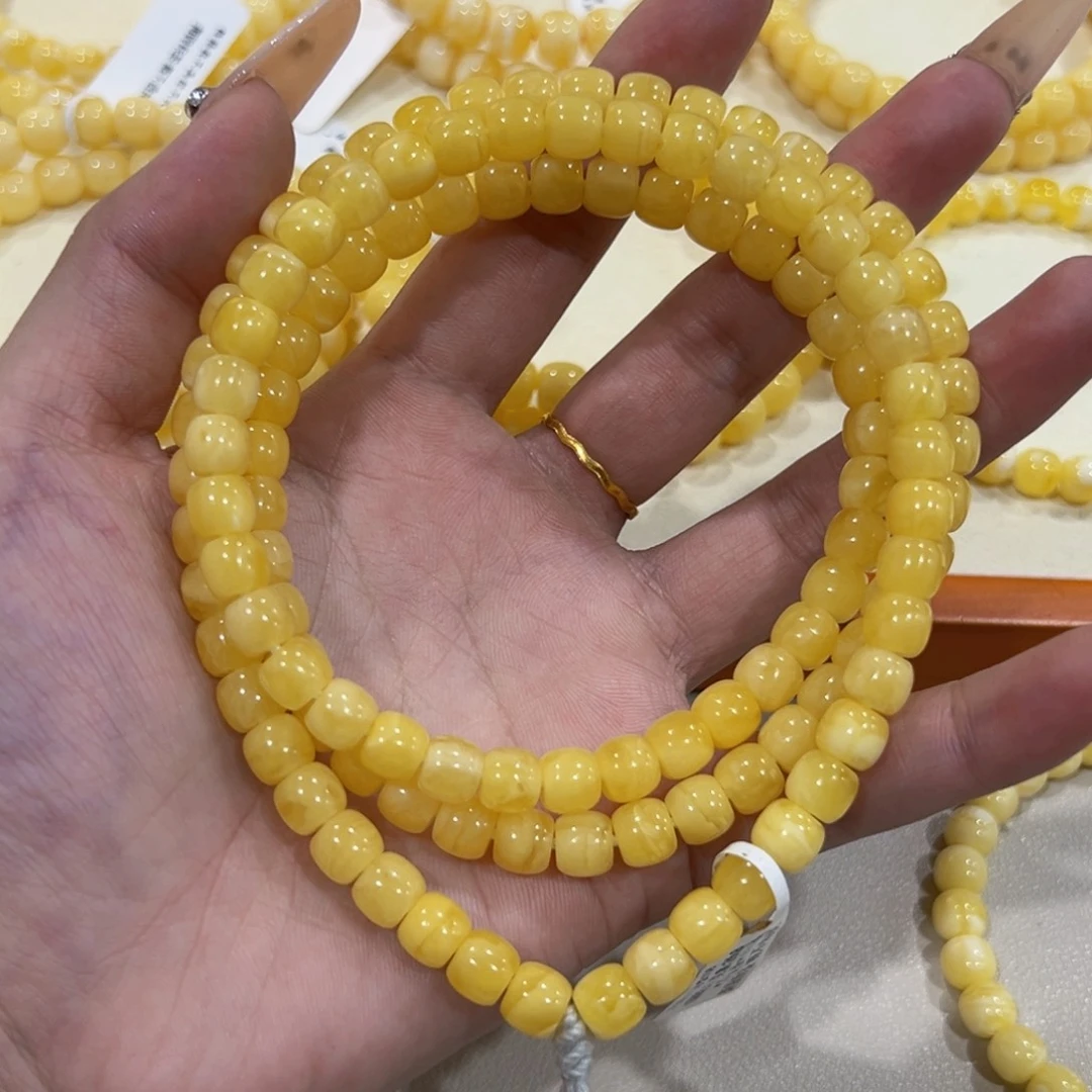 蜜蜡未镶嵌手链7m奶黄长串漏