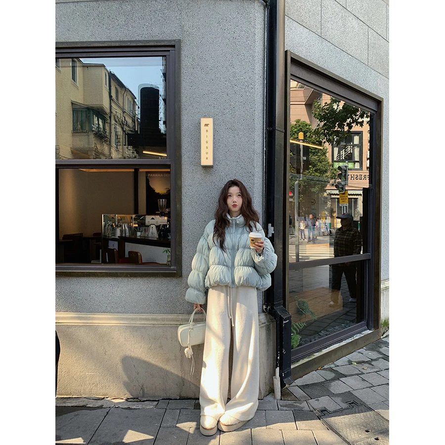 Z109#秋冬新款休闲多巴胺棉服女显瘦高腰阔腿裤女两件套宽松