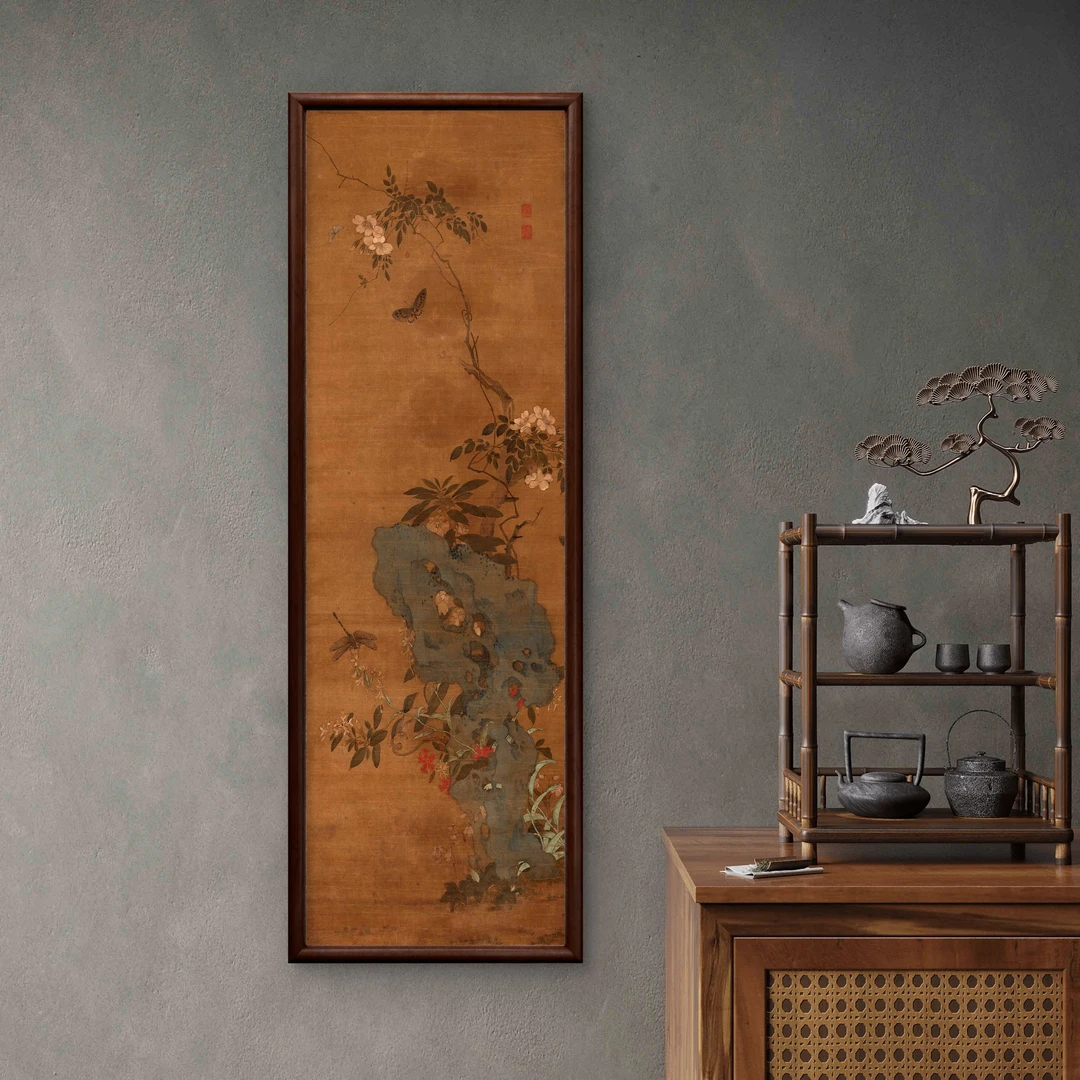 9861-40*120秋园峡蝶图中式装饰画实木玄关书房茶室客厅挂画