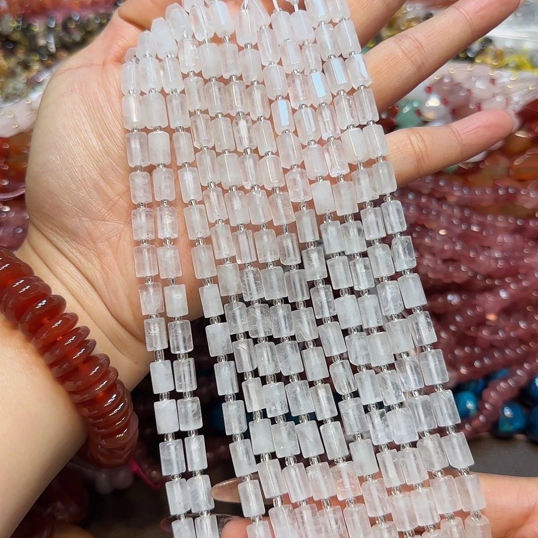 玛瑙/玉髓未镶嵌珠宝半成品天然白水晶六角切一条6✖️9