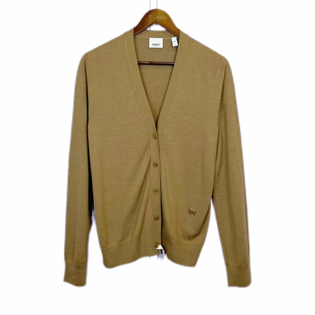 99新 BURBERRY/博柏利 011990 纯色单排扣针织开衫 棕色 M码