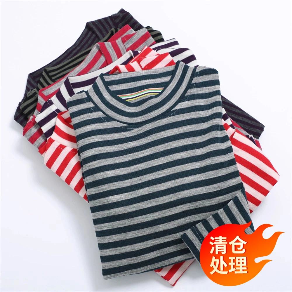 美利奴羊毛速干衣女长袖打底衫户外条纹t恤美丽诺上衣保暖内衣L23