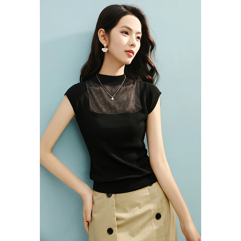 晚白【新品】2025夏短袖棉针织短袖女25012001