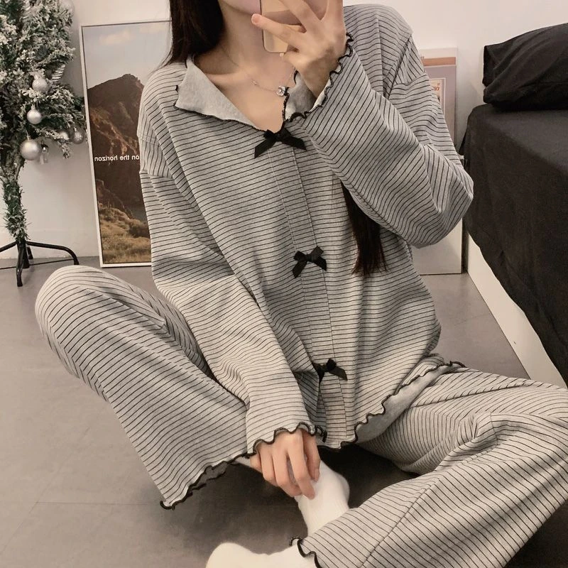 可拆卸胸垫待产孕妇睡衣套装春夏长袖冰瓷棉凉感哺乳月子服9-10月