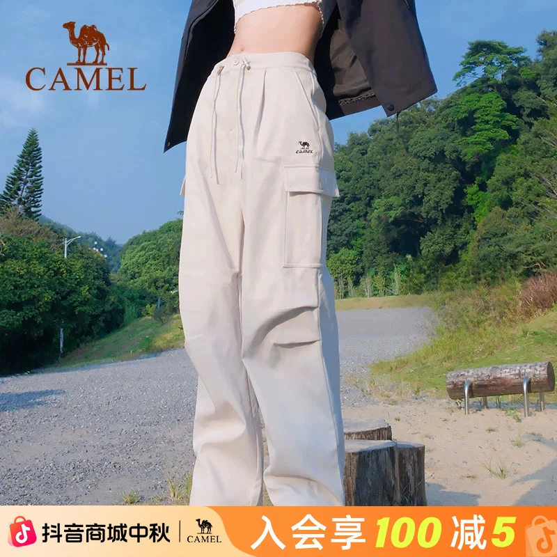 骆驼工装裤加绒伞兵裤女秋冬季高腰美式抗静电运动长裤C24CR17658