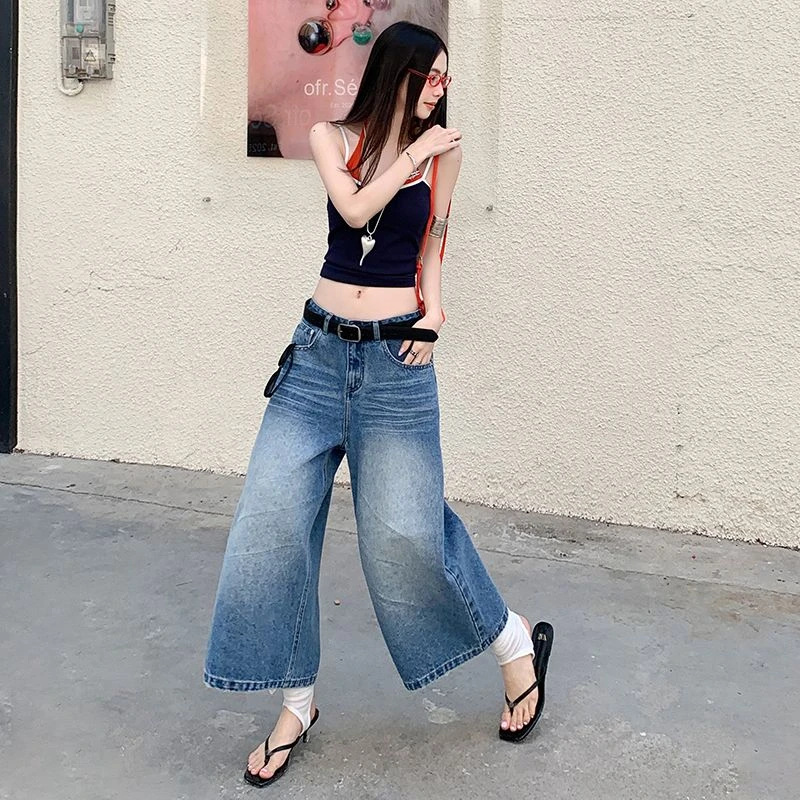 唐采儿高腰女牛仔裤高个子梨形身材裤子九分喇叭裤百搭