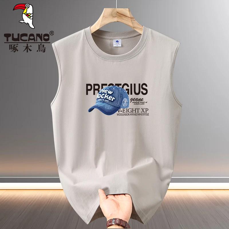 啄木鸟夏季男士背心运动潮流薄款纯棉圆领无袖t恤健身休闲男装潮