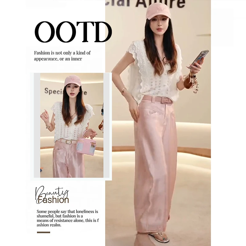 【浅浅专属】夏日套装白色镂空飞飞袖针织上衣阔腿裤高级感两件套女