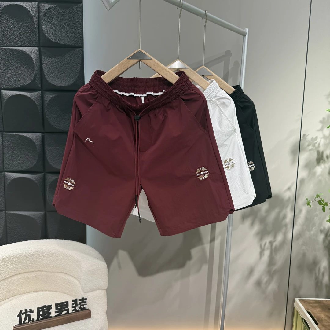 夏季新款男士简约纯色刺绣抽绳碎花潮流休闲百搭短裤8306