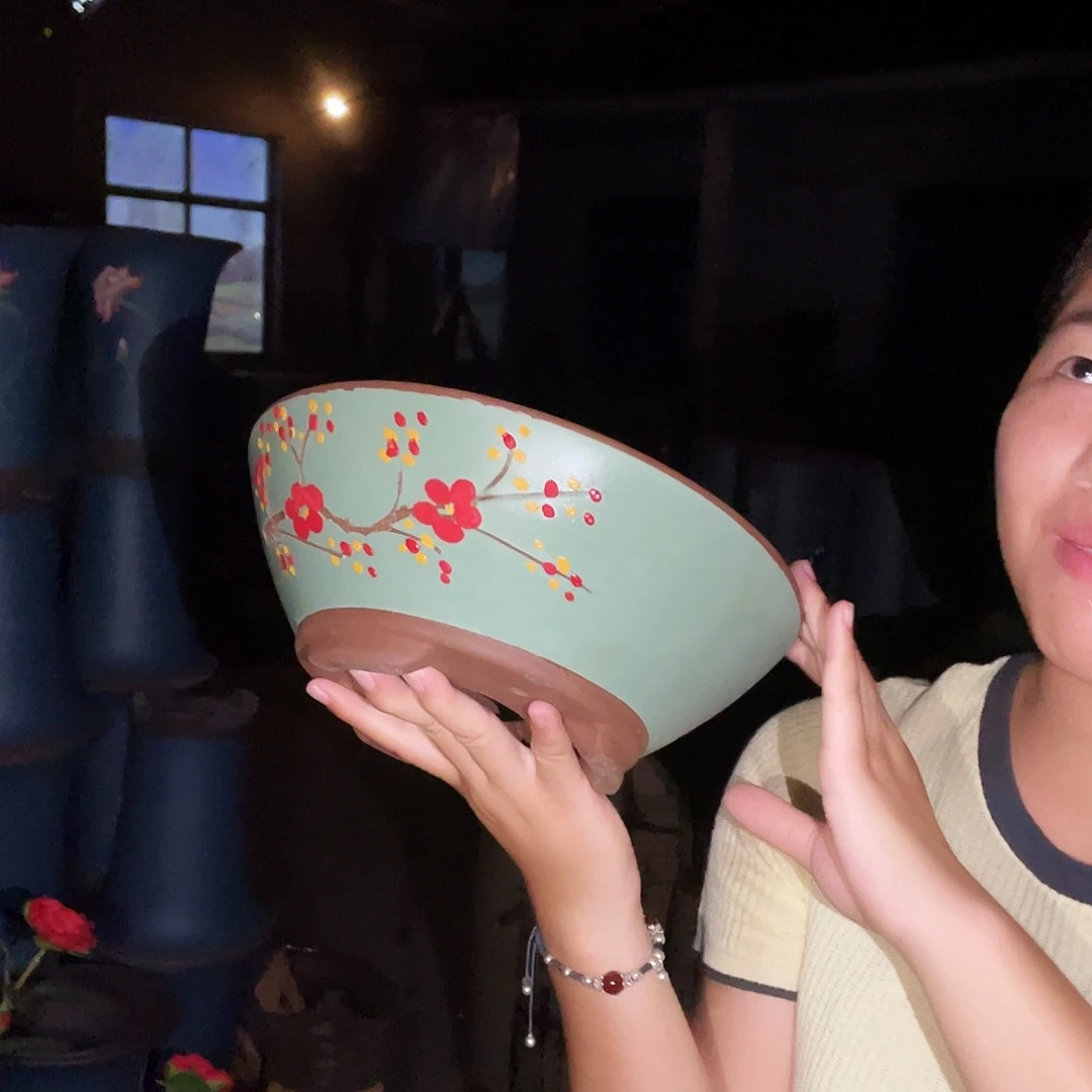 绿斗盆点彩小号一对