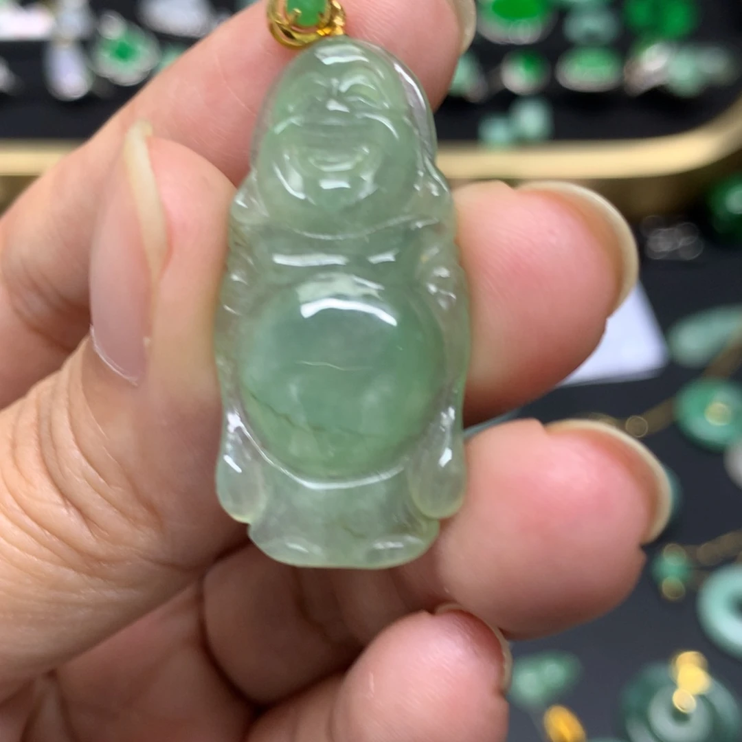 吊坠(不含链)18K金镶嵌翡翠有纹裂