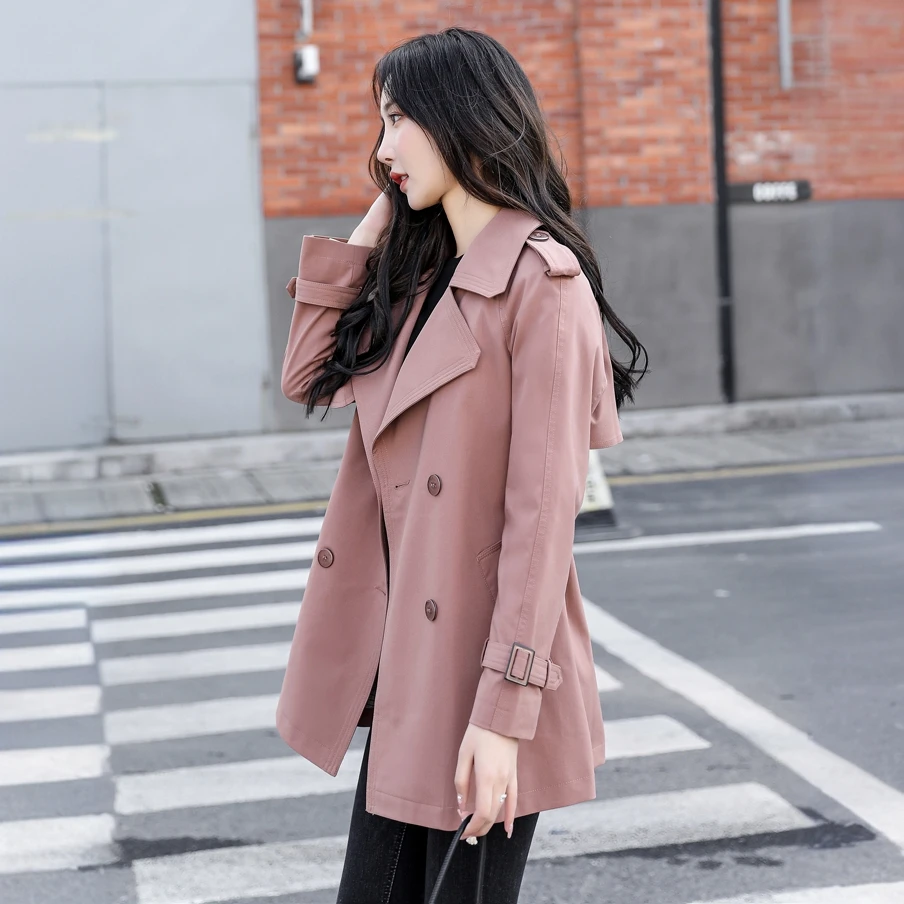 韩版极简风双排扣百搭小个子气质风衣中长款秋季时尚女装显瘦外套