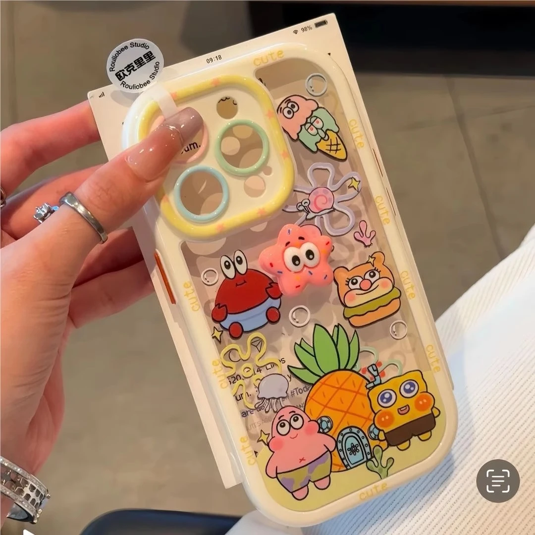 趣味Q版海绵宝宝适用苹果16手机壳彩绘iPhone15promax保护套14女