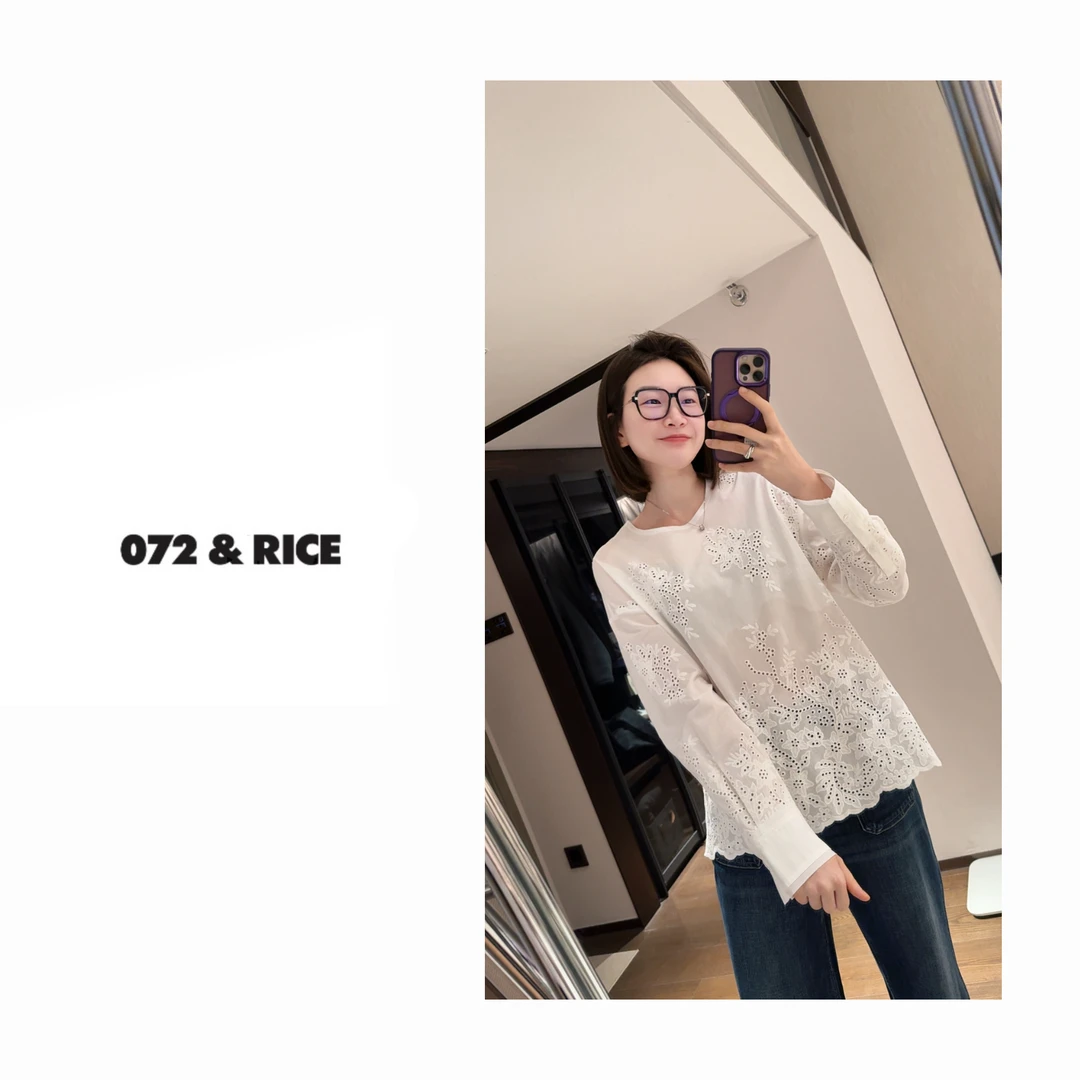 072 & RICE【莉雅】100纯棉 秋季休闲圆领刺绣套头上衣 32XB73