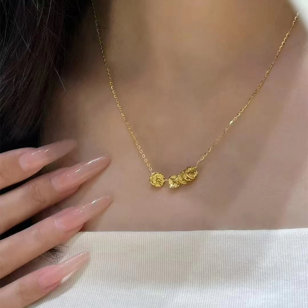 铜合金项链 钱多多金色钱币项链女简约百搭小众设计高级时尚气质