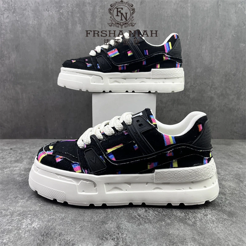 法莎尼亚男板鞋2025新款时尚百搭潮流透气低帮厚底增高运动休闲鞋