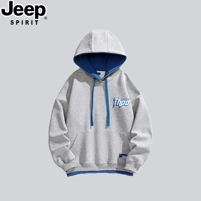 JEEPSPIRIT吉普新款港风连帽白色卫衣男士秋季情侣百搭潮流上衣男