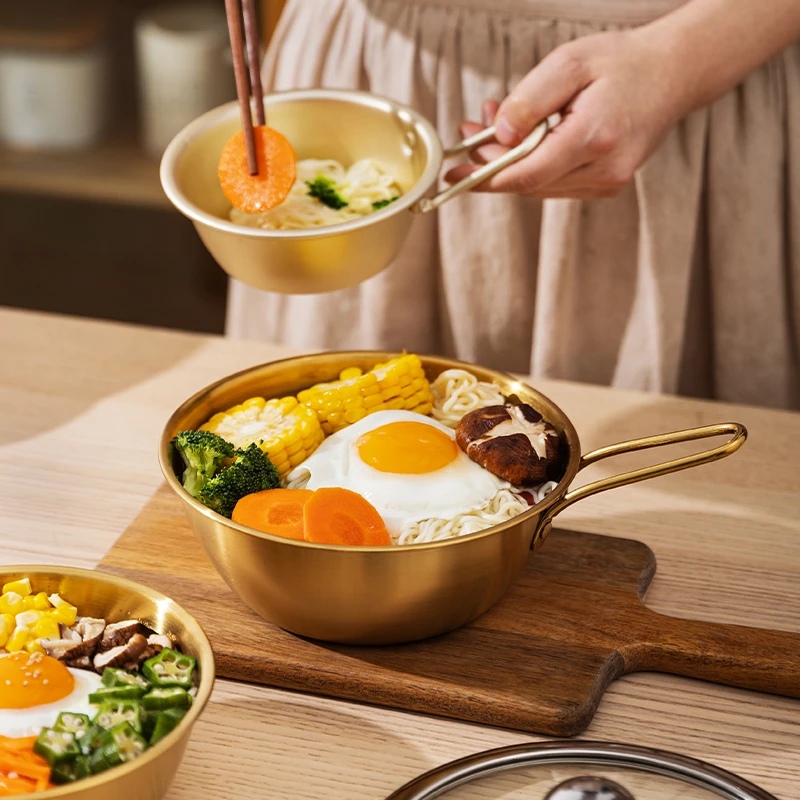 摩登主妇韩式泡面碗带手柄米酒碗餐具汤碗不锈钢拉面碗拌饭分食碗