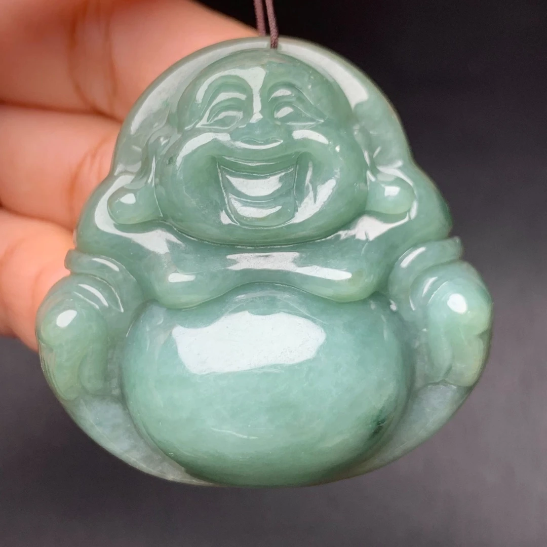 天然翡翠Ａ货大玉佛吊坠女翡翠佛公毛衣链翡翠绿色大玉佛吊坠