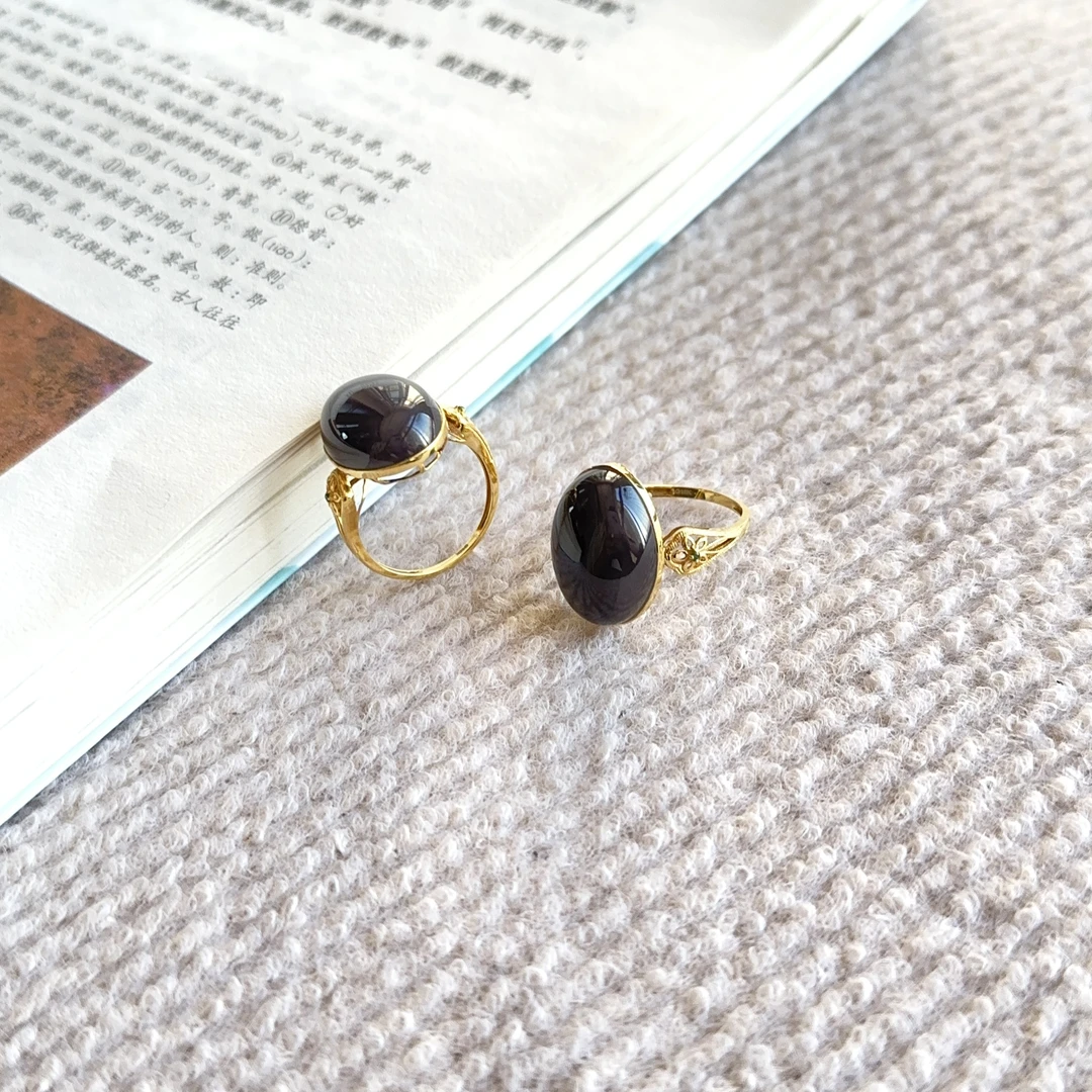 18k天然和田玉烟紫蛋面戒指-WCB25120201（多样性发货）