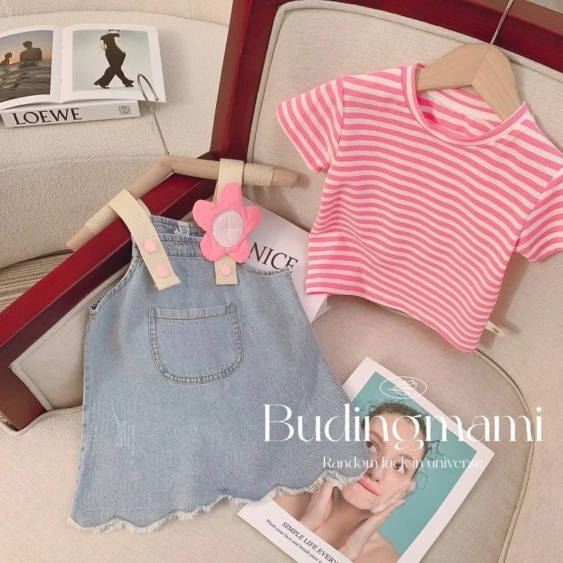 女童洋气可爱套装2025潮款韩版儿童夏季牛仔背带裙宝宝夏款两件套