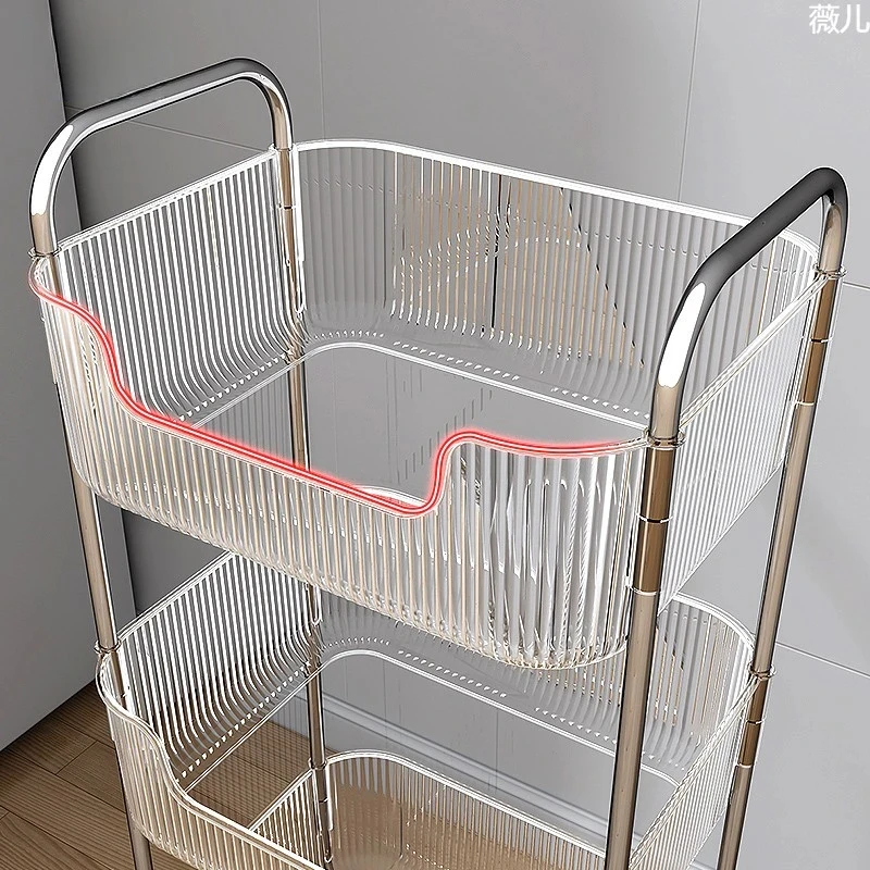 厨房置物架蔬菜篮子家用落地型透明小推车可移动多层水果收纳架