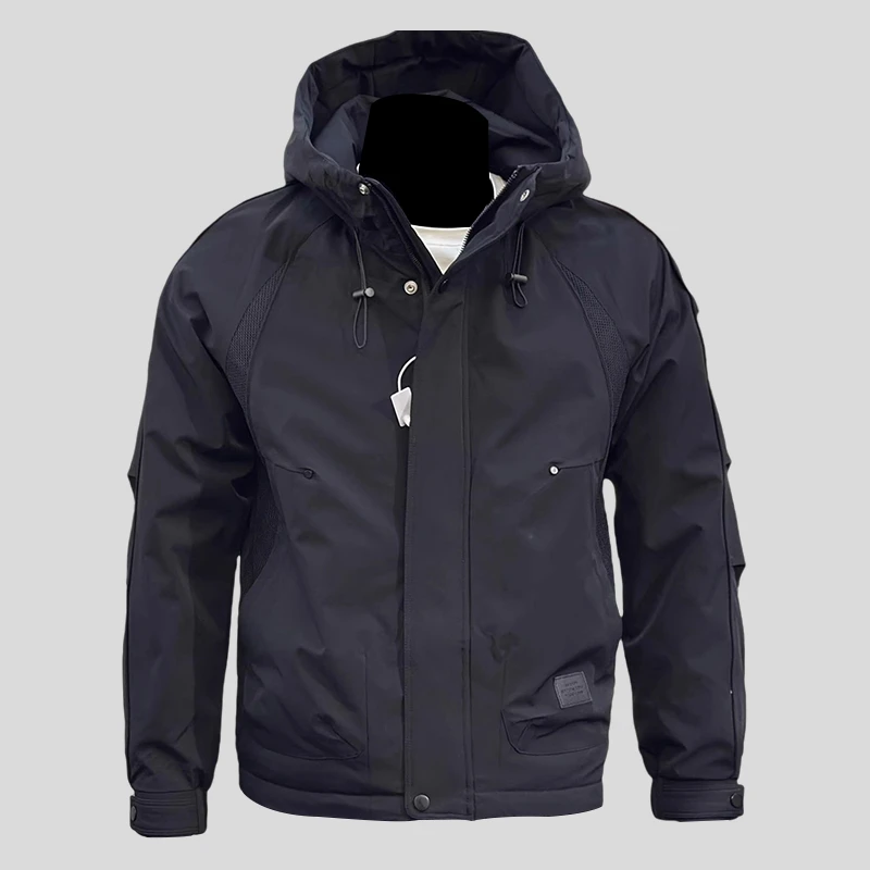 ohmmayby冬季新款男连帽冲锋衣保暖羽绒服短款白鸭绒黑色修身外套